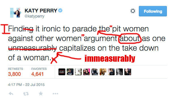 Tweet Katy Perry poprawiony przez internautę /