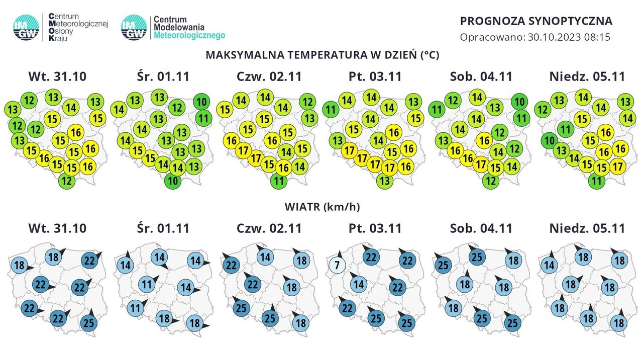 Tydzień będzie ciepły, jedynie w Dzień Wszystkich Świętych temperatury spadną, będzie też padał deszcz /IMGW /