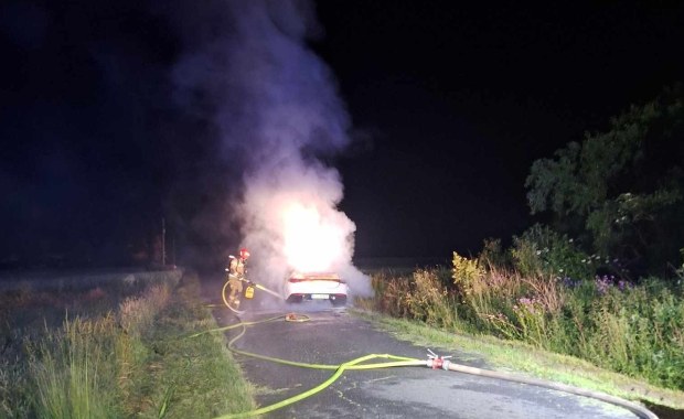 Tyle zostało z "elektryka". Pojazd gasiły aż trzy zastępy. ZDJĘCIA