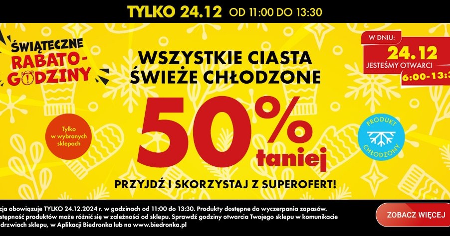 Tylko dziś przez 2 godziny! Świąteczne rabato-godziny w Biedronce! /Biedronka