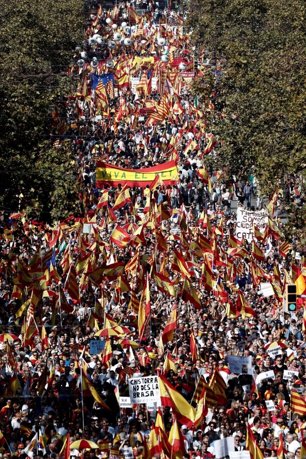 Tysiące manifestantów pojawiło się na ulicach Barcelony /JESUS DIGES /PAP/EPA
