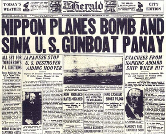 Tytułowa strona dziennika "The Herald" z informacją o zatopieniu USS "Panay" /INTERIA.PL/materiały prasowe
