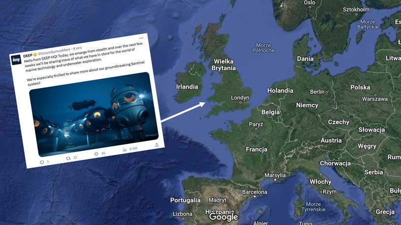 U wybrzeży Wielkiej Brytanii ma powstać podwodny odpowiednik Międzynarodowej Stacji Kosmicznej /Google Maps/DEEP /Twitter