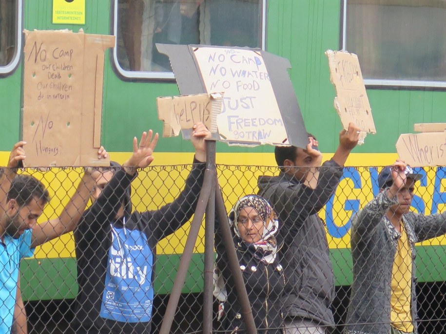 Uchodźcy na dworcu kolejowym w Bicske /Maciej Pałahicki /RMF FM