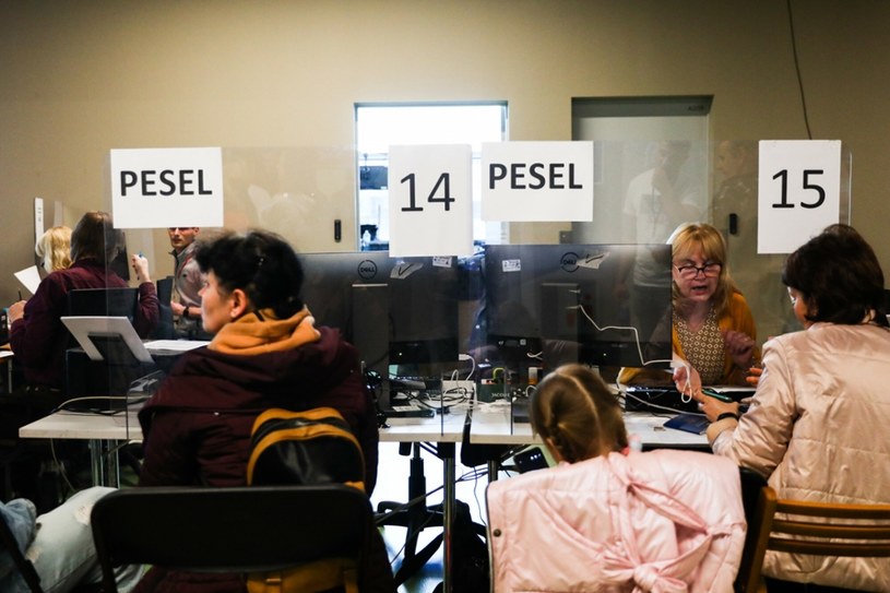 Uchodźcy z Ukrainy podczas składania wniosków o nadanie numeru PESEL. Zdj. ilustracyjne /Beata Zawrzel /Reporter