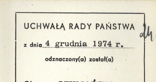 Uchwała Rady Państwa ws. odznaczenia dla Haliny Szymańskiej /z archiwum warszawskiego IPN /