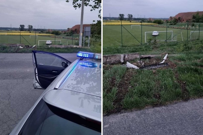Ucieczkę przed policjantami 25-letni kierowca Skody ostatecznie zakończył na boisku. /Komenda Powiatowa Policji w Strzelinie /Policja
