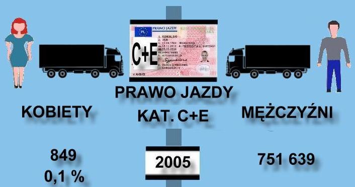 Udział kobiet wśród kierowców z prawem jazdy kategorii C+E /Informacja prasowa