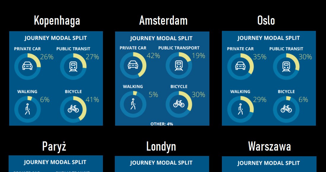 Udział poszczególnych gałęzi transportu w miastach - Deloitte City Mobility Index /Informacja prasowa