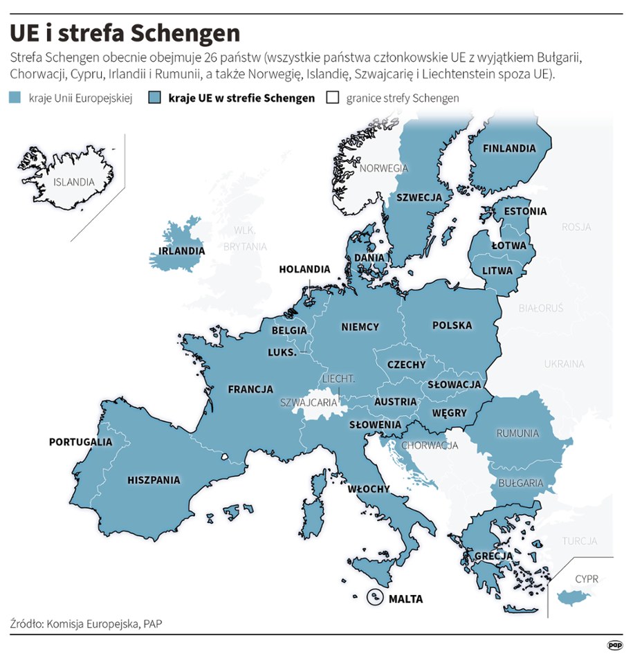 UE i strefa Schengen /Adam Ziemienowicz /PAP