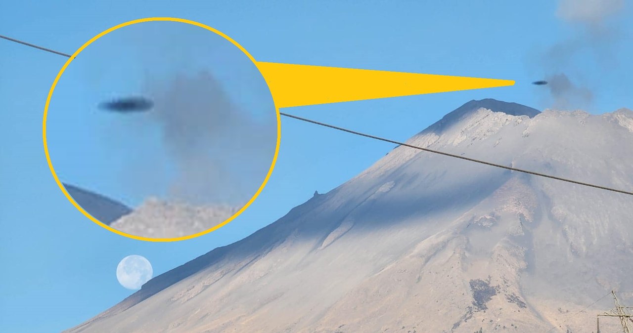 UFO na zdjęciu wykonanym 8 stycznia 2023 wydaje się unosić tuż nad kraterem wulkanu Popocatépetl /Facebook