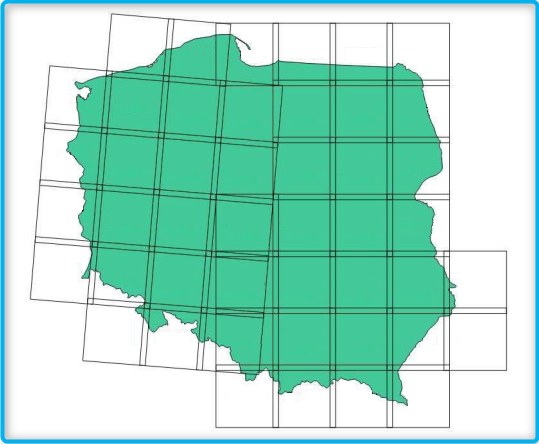 Układ poszczególnych scen mapy pokrycia terenu Polski /