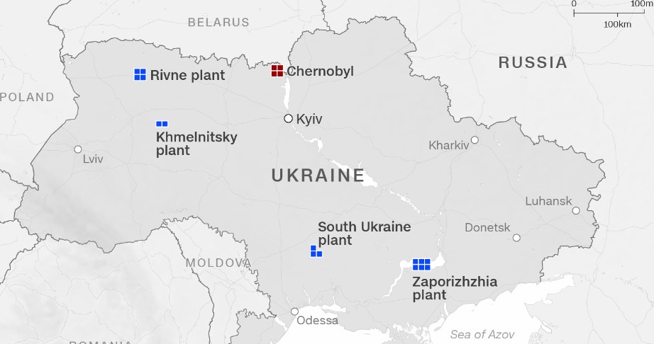 Ukraina ma pięć elektrowni atomowych, w tym tę największą w Europie w Zaporożu / mapa: World Nuclear Association /Twitter