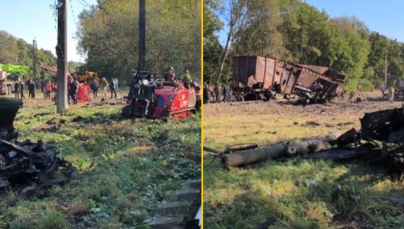 Ukraina: W obwodzie kijowskim wybuchła amunicja w pociągu przewożącym ładunek wojskowy /Screen X, Bykvu (bukvy.org) /