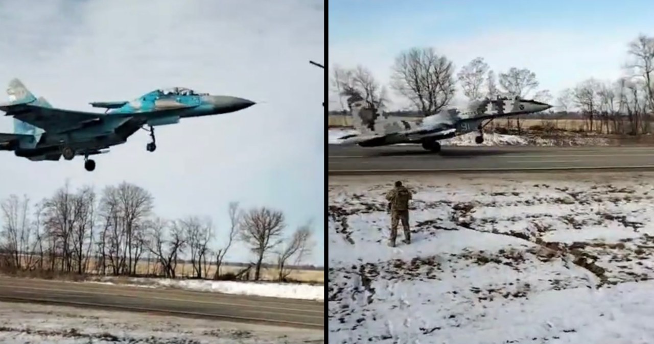 Ukraińcy pokazali nagranie ćwiczenia startu i lądowania odrzutowcami na drodze. Niesamowity widok /@TarmoFella /Twitter