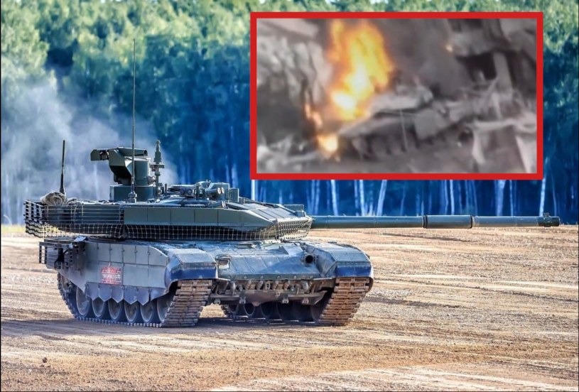 Ukraińcy upolowali kolejnego T-90M Proryw-3. Nagrali jak płonie /@RussianPatrio17 /Twitter