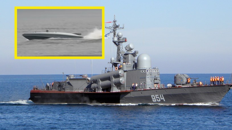 Ukraińcy zatopili rosyjski okręt wart miliony dolarów dronem za kilka tysięcy /@Pegasus15056622 /Twitter
