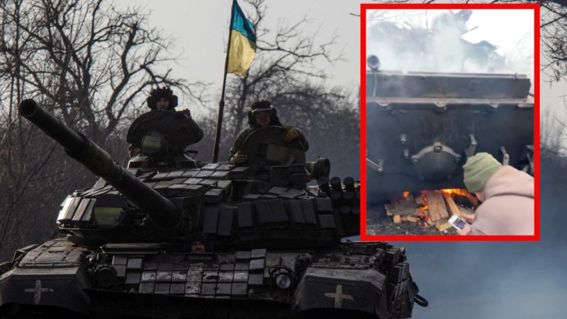 Ukraińscy żołnierze pokazują, że do odpalenia zimnego diesla w czołgu wystarczy... rozpalić ognisko /OLEKSANDR RATUSHNIAK