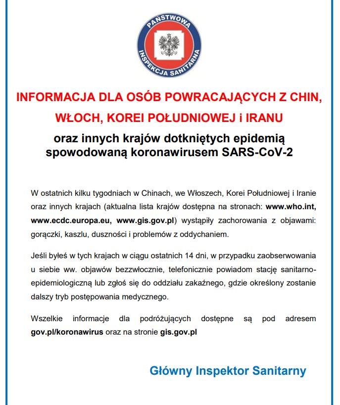 Ulotka dla podróżnych przygotowana przez GIS /gis.gov.pl /