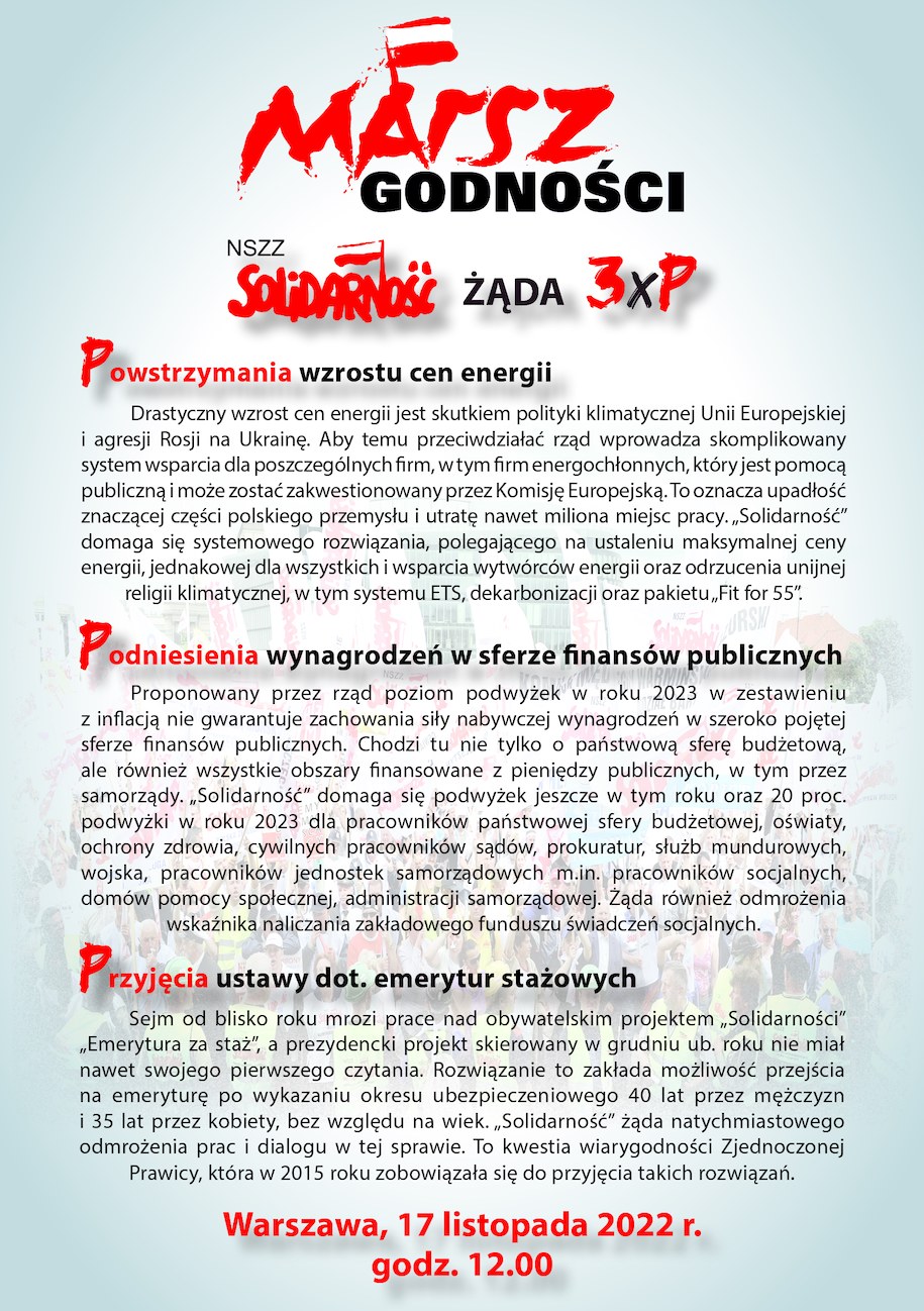 Ulotka "Solidarności" przygotowana na "Marsz godności" /Materiały prasowe