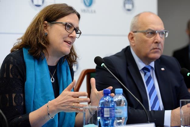 Unijna komisarz Cecilia Malmstroem (L), podsekretarz stanu w Ministerstwie Rozwoju Tadeusz Kościński /PAP