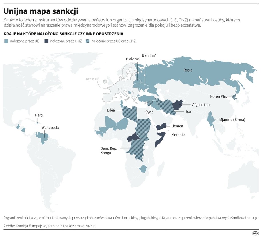 Unijna mapa sankcji /Mateusz Krymski /PAP