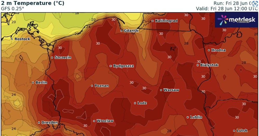 The whole of Poland will usher in hot weather. The temperature in the central region will reach 33 degrees Celsius/wxcharts/