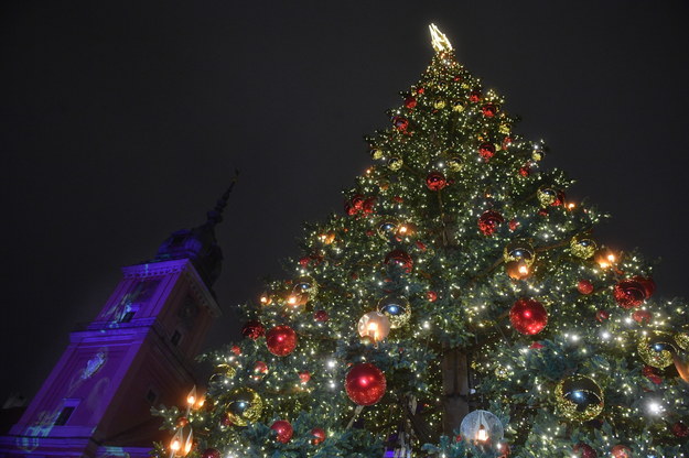 Uroczystość włączenia lampek na bożonarodzeniowej choince na placu Zamkowym w Warszawie /Radek Piertuszka /PAP