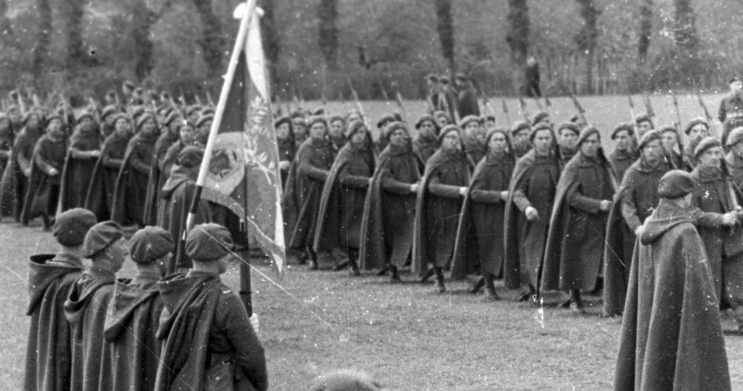 Uroczystość wręczenia sztandaru Samodzielnej Brygadzie Strzelców Podhalańskich. Defilada /Z archiwum Narodowego Archiwum Cyfrowego