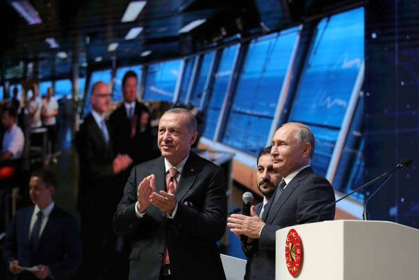 Uroczystość zakończenia budowy morskiego odcinka gazociągu TurkStream /Sputnik/MIKHAIL KLIMENTYEV /AFP