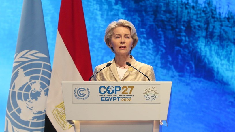 Ursula von der Leyen podczas szczytu COP27 zachęcała rządy państw, aby wybrały "czysty bilet do nieba" /Bloomberg /Getty Images