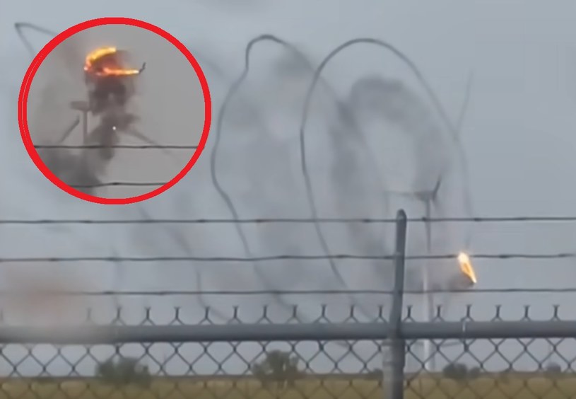 USA: płonący wirnik turbiny wiatrowej tworzył w powietrzu czarny wir dymu /YouTube