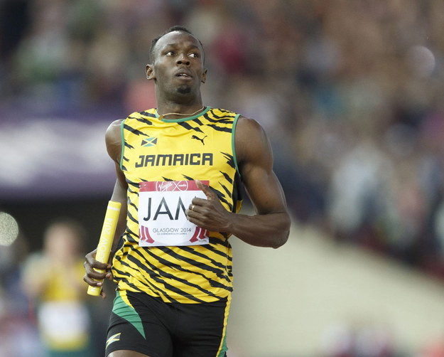 Usain Bolt w sztafecie 4x100 m podczas Igrzysk Wspólnoty Brytyjskiej /STR /PAP/EPA