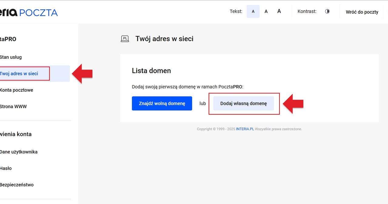 ustawienia poczty PRO
