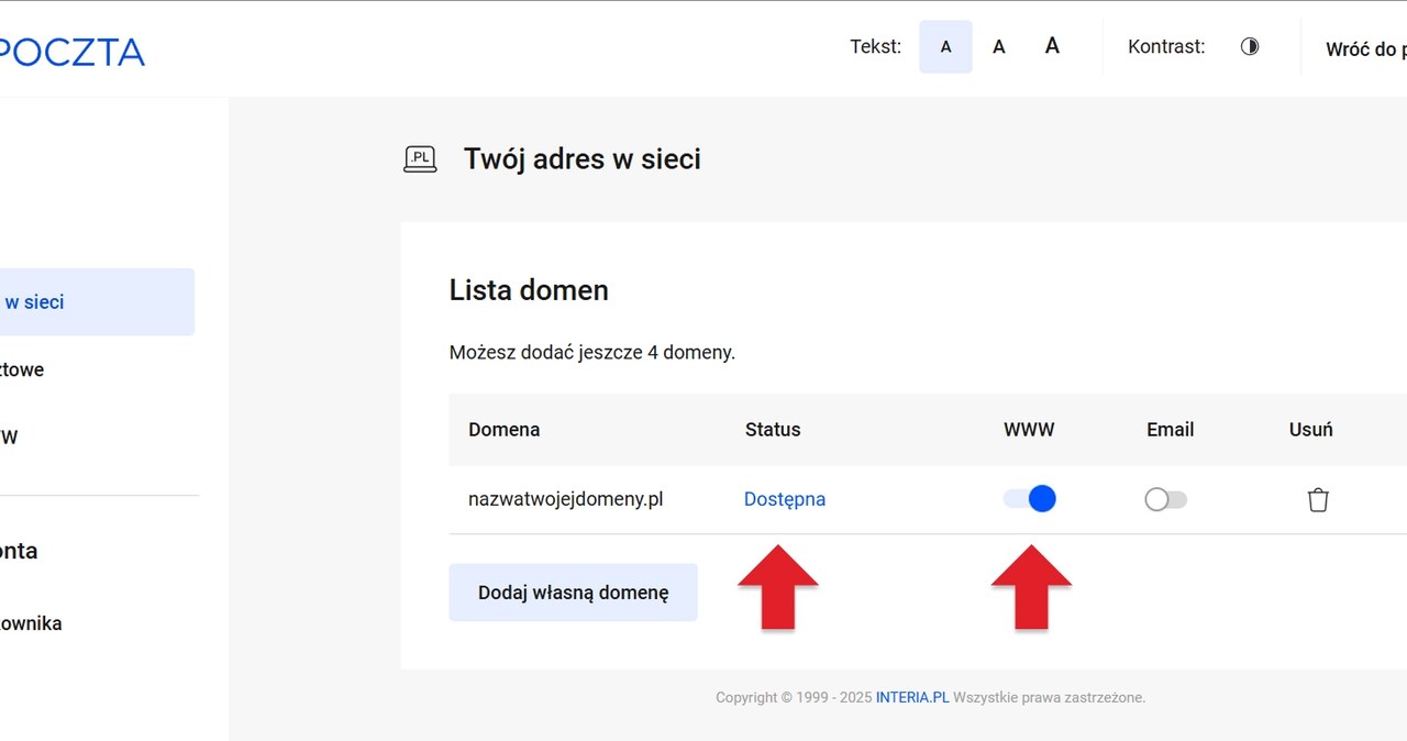 ustawienia poczty PRO