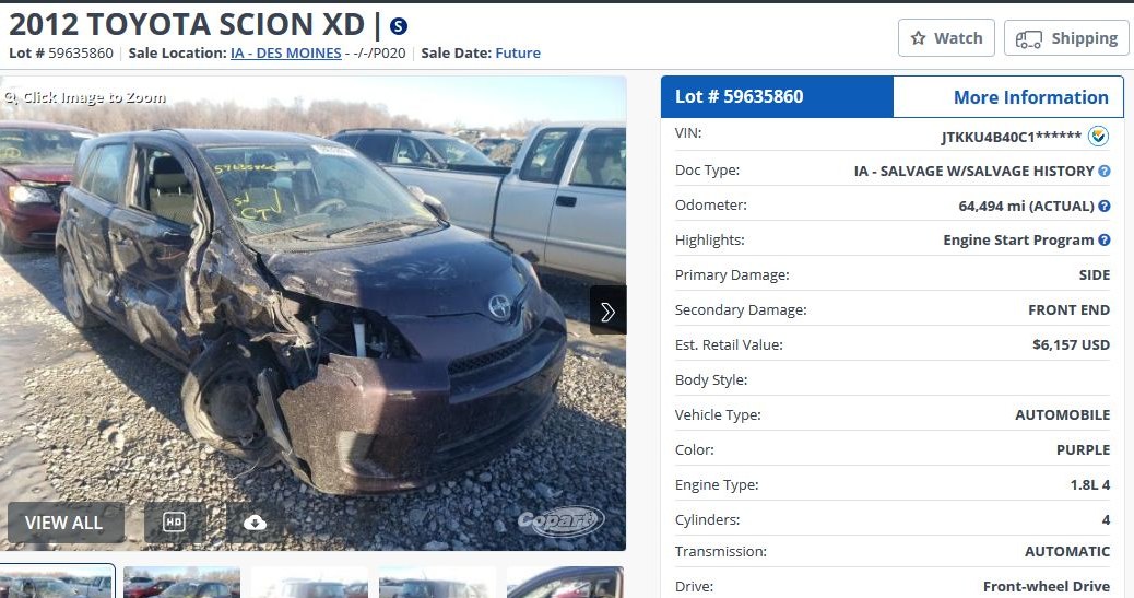 Uszkodzone auto na aukcji w USA /Informacja prasowa