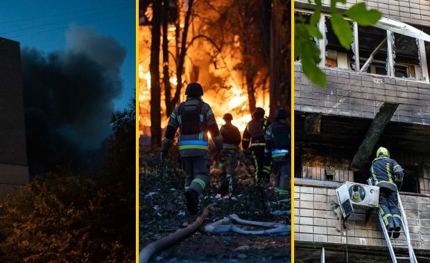 Uszkodzony budynek polskiej ambasady po rosyjskim ataku na Kijów