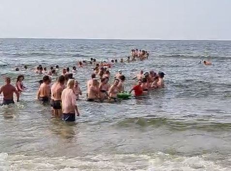 Utworzony przez plażowiczów "łańcuch życia" /Facebook