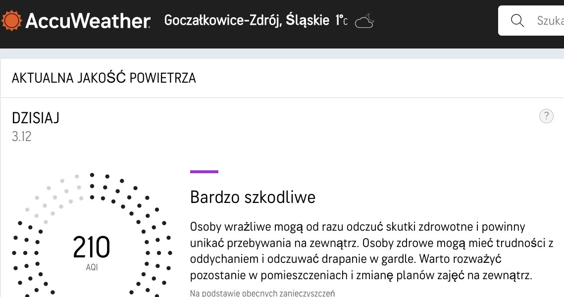 Uzdrowisko tonie w smogu. Aktualne dane alarmują, jakość powietrza jest fatalna /AccuWeather /materiał zewnętrzny