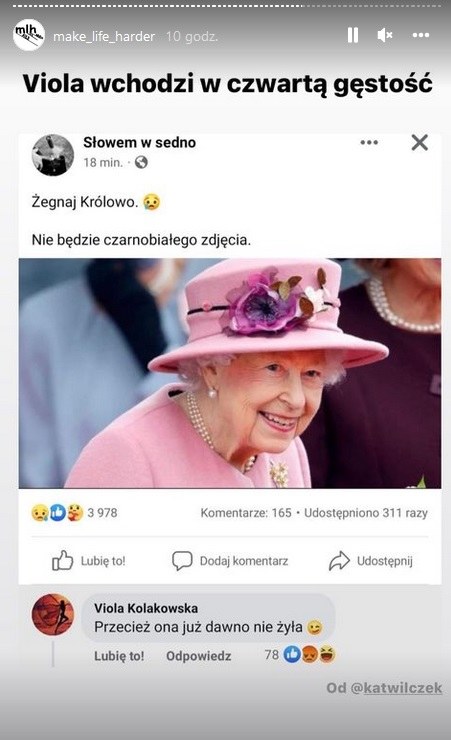 Viola Kołakowska neguje datę śmierci królowej Elżbiety II /www.instagram.com/make_life_harder /Instagram