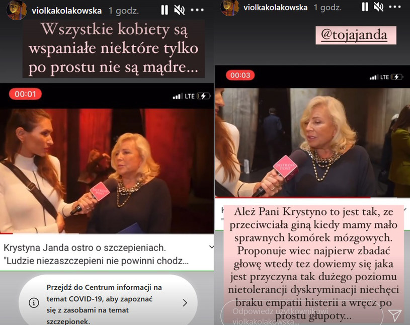 Viola Kołakowska zaatakowała Krystynę Jandę /Screen z instastory www.instagram.com/violkakolakowska/ /Instagram