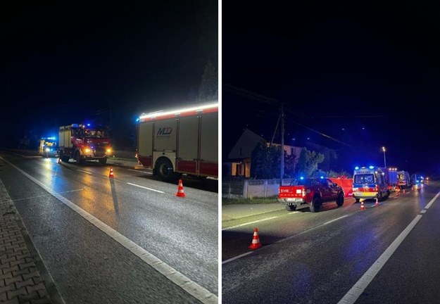 W Bielinach (Świętokrzyskie) na ulicy Kieleckiej kierowca auta osobowego potrącił śmiertelnie trzech pieszych. /Straż Pożarna /
