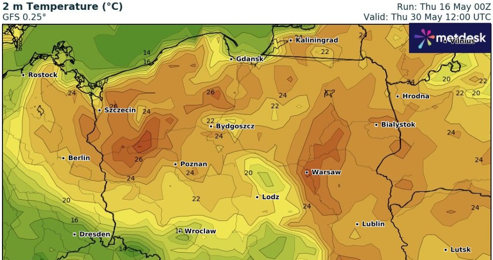 W Boże Ciało w większości kraju może być ciepło i pogodnie - wynika z długoterminowej prognozy pogody /wxcharts /