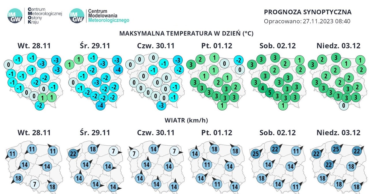W całym tygodniu w ciągu dnia temperatury nie przekroczą kilku stopni Celsjusza /IMGW /