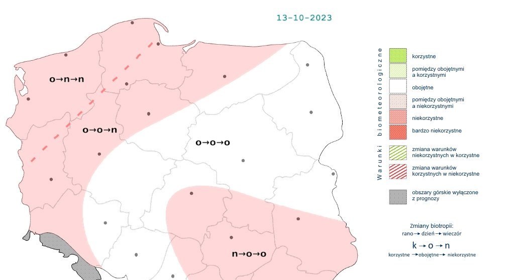 W centrum kraju warunki przeważnie będą obojętne, ale z upływem czasu w wielu miejscach kraju będą się pogarszać /IMGW /