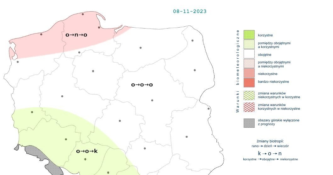 W ciągu dnia na północnym zachodzie warunki będą niekorzystne, a na pozostałych terenach - obojętne. Później na południowym zachodzie poprawią się do korzystnych /IMGW /