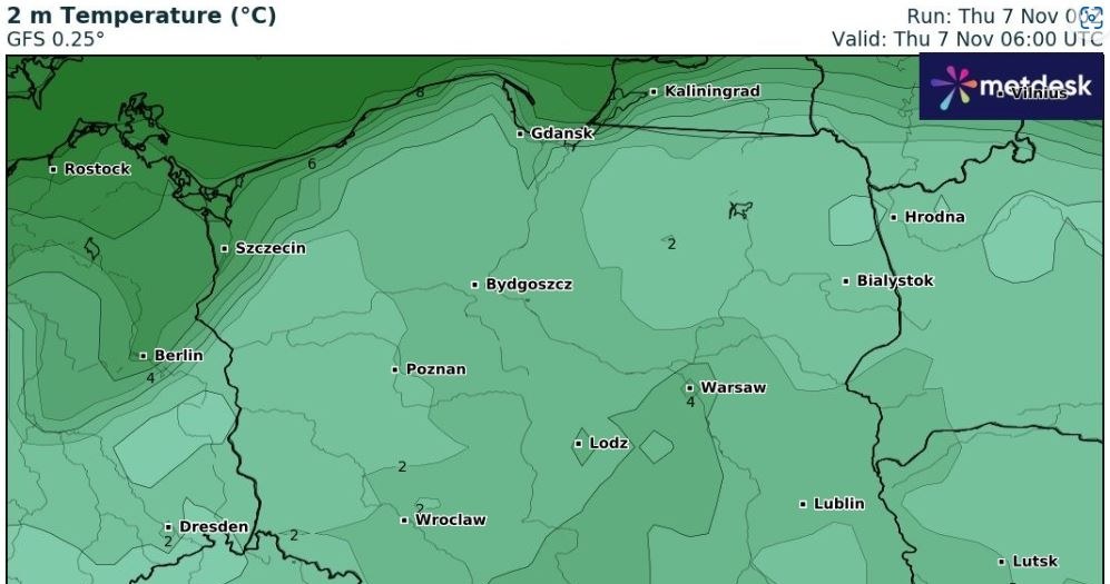 W ciągu dnia najchłodniej będzie na północnym wschodzie kraju - do 3 stopni Celsjusza /wxcharts /