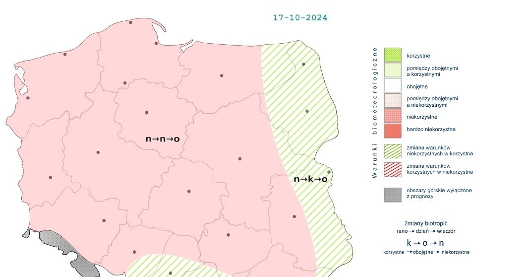 W ciągu dnia w praktycznie całej Polsce warunki biometeorologiczne będą niekorzystne /IMGW /