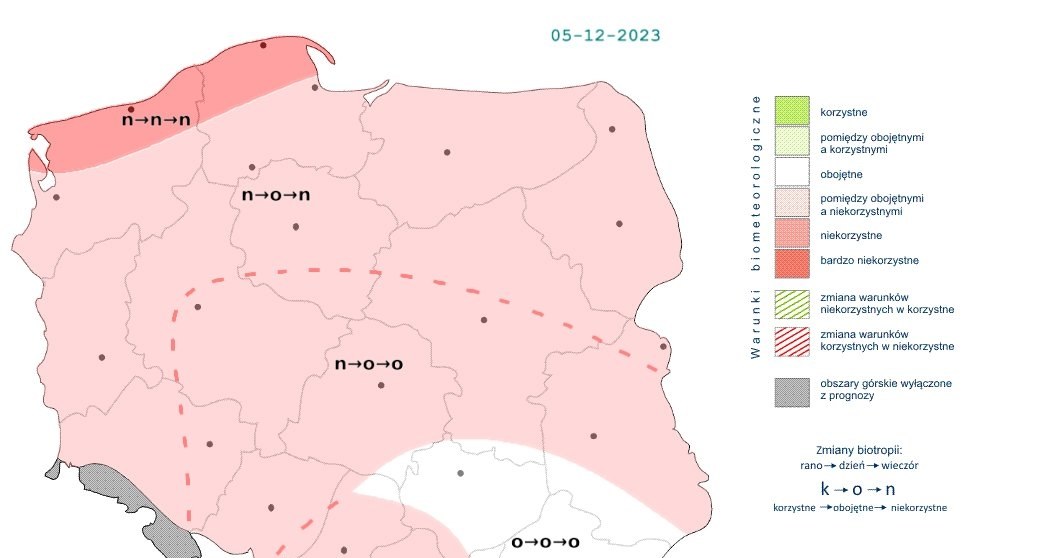 W ciągu dnia w większości kraju warunki biometeorologiczne będą obojętne. Rano i wieczorem z powodu mrozu będą niekorzystne /IMGW /