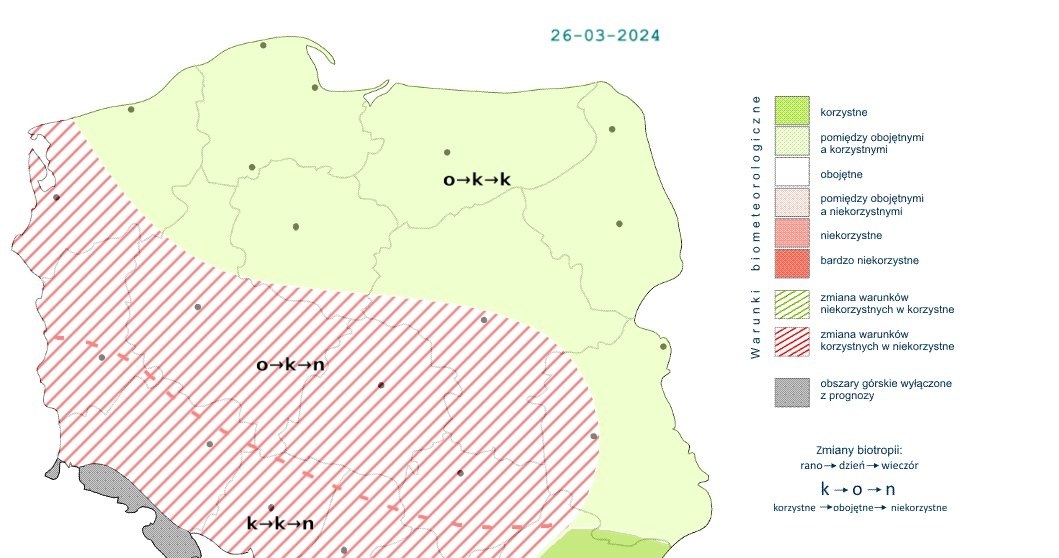 W ciągu dnia warunki będą korzystne w całej Polsce. Na zachodzie i południowym zachodzie wieczorem pogorszą się do niekorzystnych /IMGW /